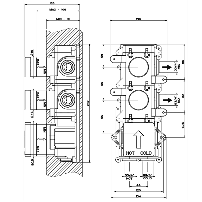 Скрытая часть для термостатического смесителя Gessi 43103#031, черный