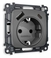 Розетка с заземлением и 2хUSB type A и C без рамки Ambrella Volt Quant MO660010