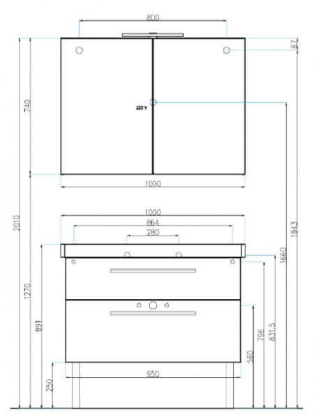 Зеркальный шкаф с подсветкой Villeroy&Boch 2DAY2 A43880E4 (кат A438F8E4) белый глянец
