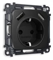 Розетка с заземлением и 2хUSB type A, без рамки Ambrella Volt OMEGA MO809010