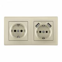 Розетка с заземлением и со шторкой и 2хUSB Arte Milano SET06-2 SET06-2-47-1-40-1 shampan