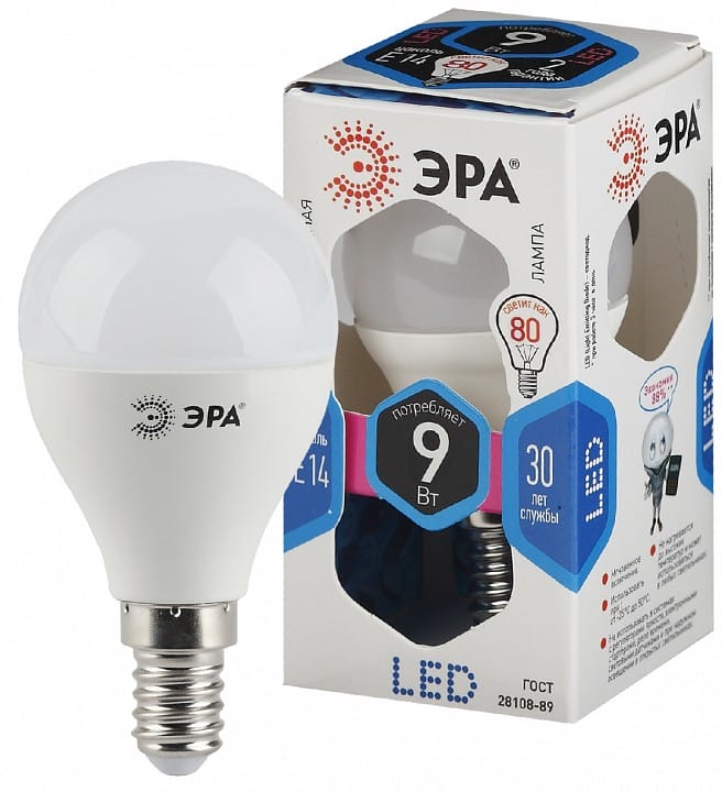 Лампа светодиодная Эра Стандарт E14 9Вт 4000K LED P45-9W-840-E14