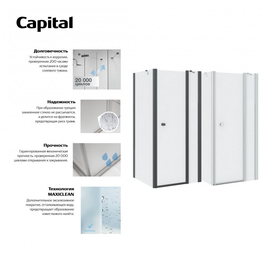 Душевая дверь в нишу Roca Capital 90x195 7M4609016M с фиксированной частью черный стекло прозрачное