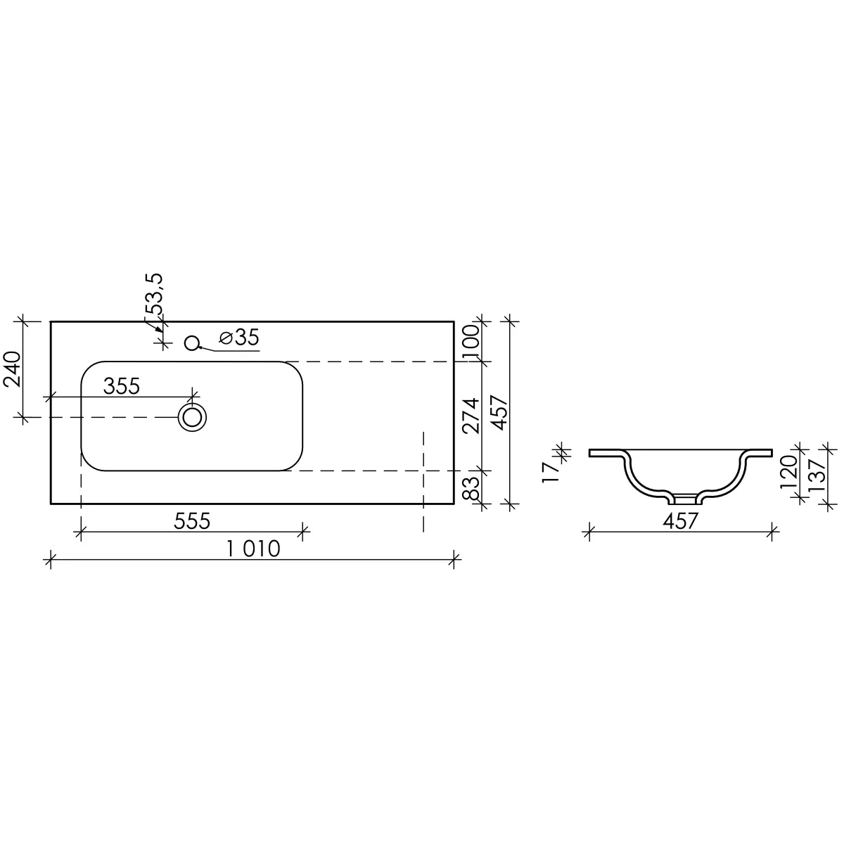 Раковина Ceramica Nova Grace CN7014MB 101x45,7 см, накладная, черный матовый