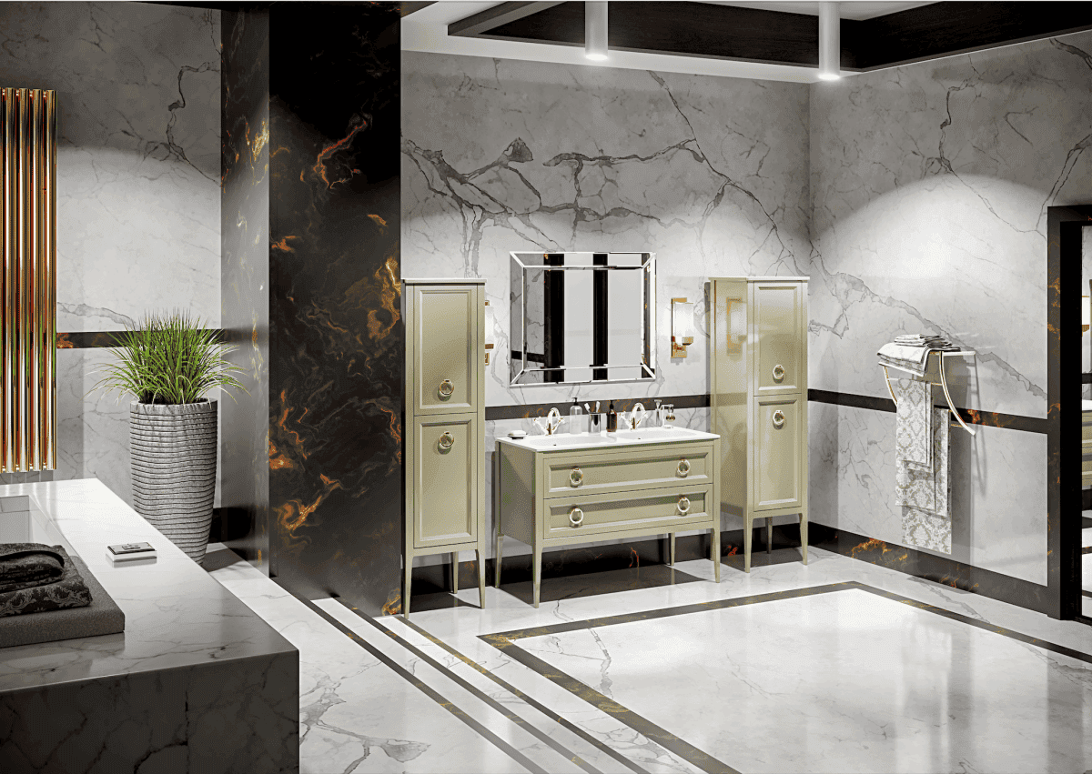Тумба с двумя раковинами Bagno Piu Vintage 120 глянцевый оливковый/золото