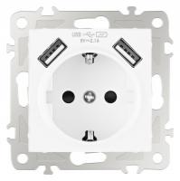 Розетка с заземлением и со шторкой и 2хUSB без рамки Arte Milano am-206 206.47-1.white
