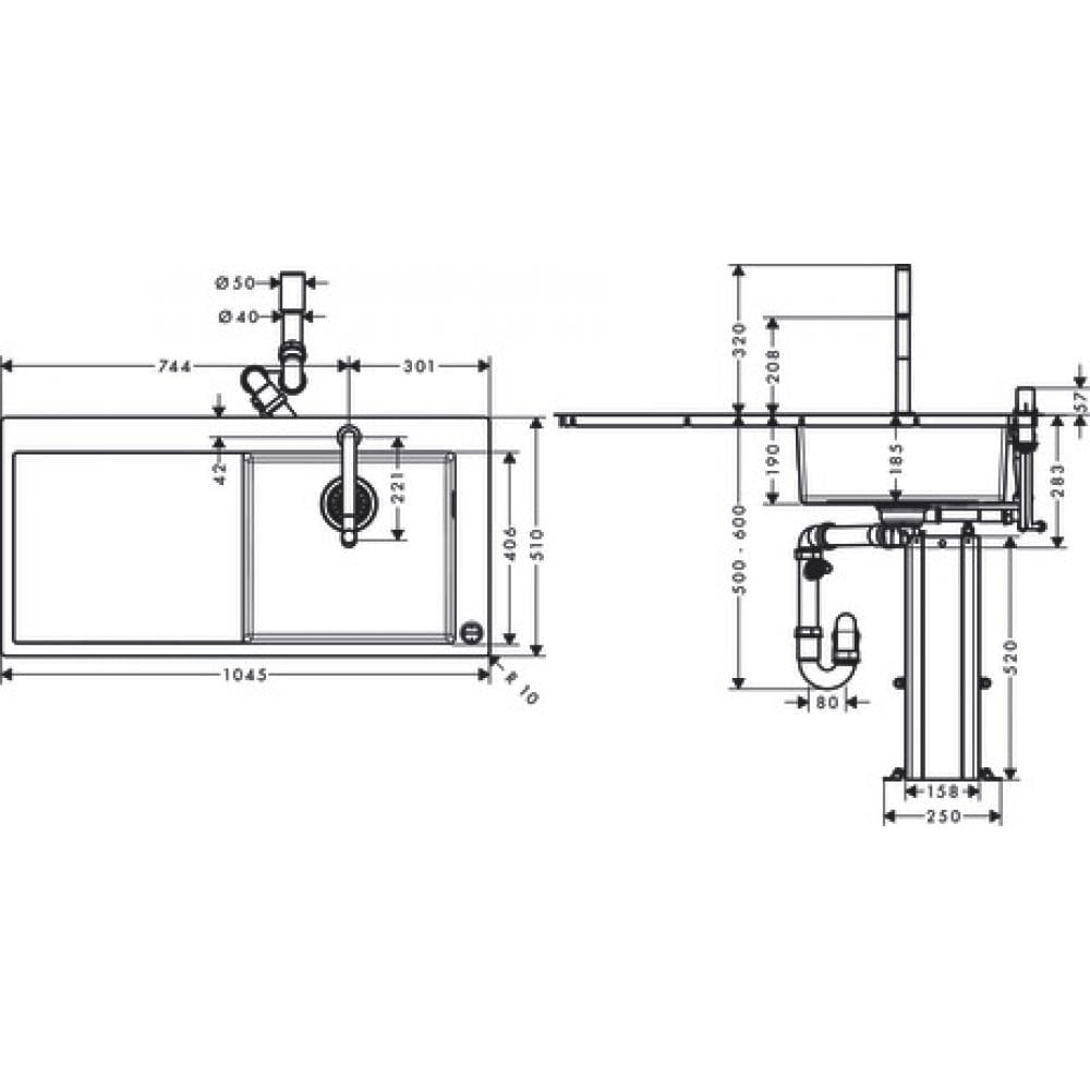 Кухонная комбинация hansgrohe 450 с крылом C71-F450-07 43205800 сталь