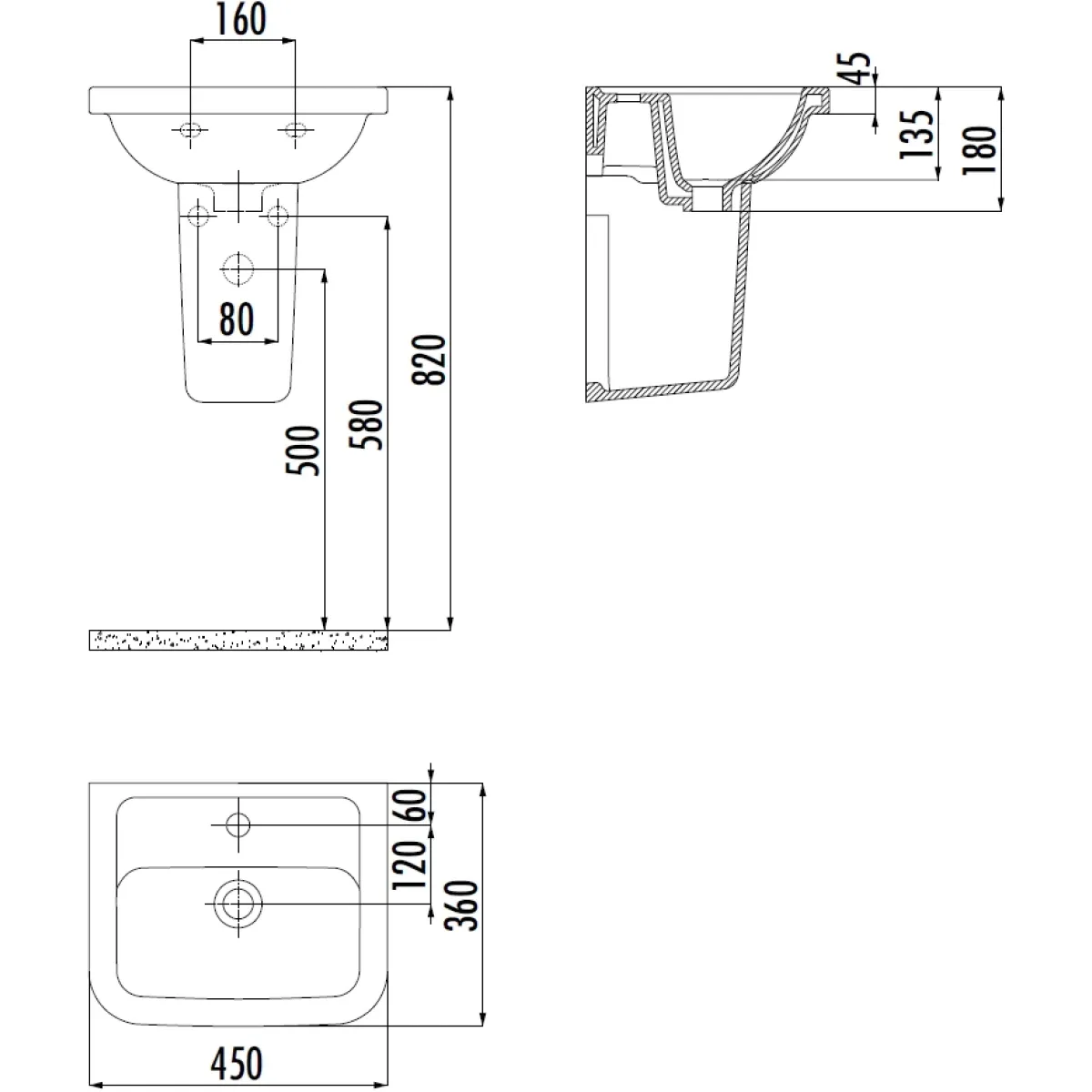 Раковина Creavit Key KY045-00CB00E-0000 45x36 см, подвесная, белый