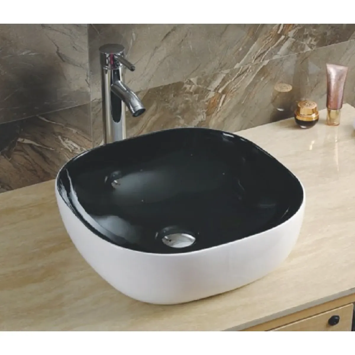 Раковина-чаша CeramaLux 360 41,5x41,5 см, накладная, черный/белый