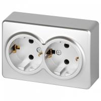 Розетка двойная с заземлением и со шторкой Эра Эра Эксперт 11-2205-03
