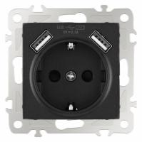 Розетка с заземлением и со шторкой и 2хUSB без рамки Arte Milano am-206 206.47-1.black