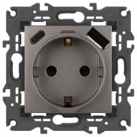 Розетка с заземлением и со шторкой и 2хUSB, без рамки Эра Эра Elegance 14-4108-16