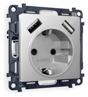 Розетка с заземлением и со шторкой и 2хUSB type A без рамки Ambrella Volt Quant MA409010