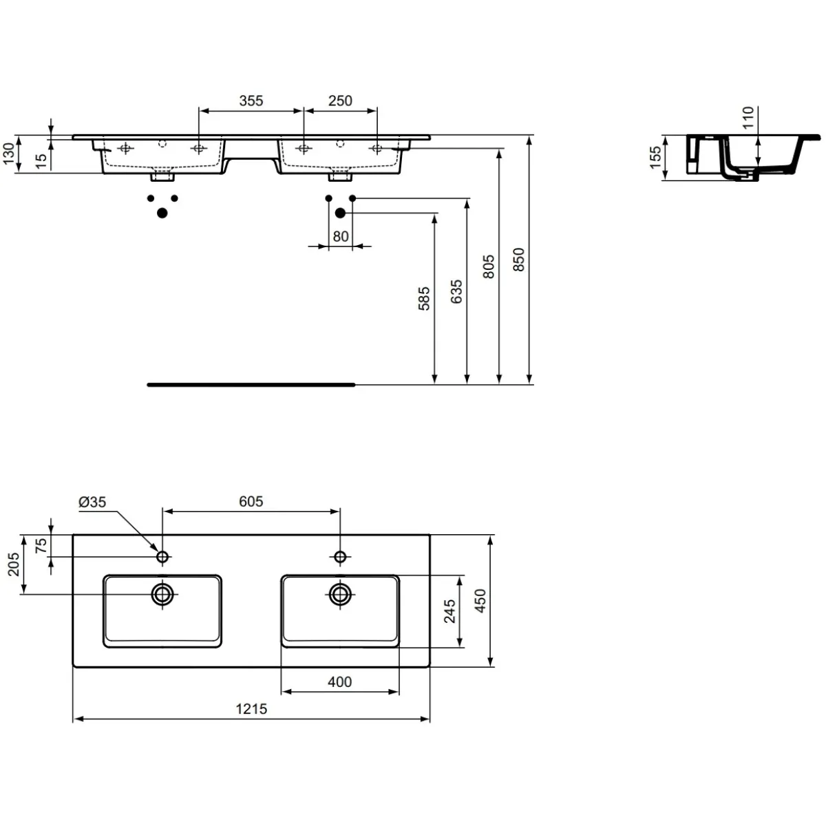 Раковина 121,5x45,5 см Ideal Standard Tempo Vanity E053401