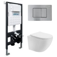 Комплект унитаза с инсталляцией Abber Bequem AC1100T-AC0105-AC0120MCH с клавишей смыва матовый хром