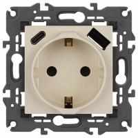 Розетка с заземлением и со шторкой и 2хUSB, без рамки Эра Эра Elegance 14-4108-02