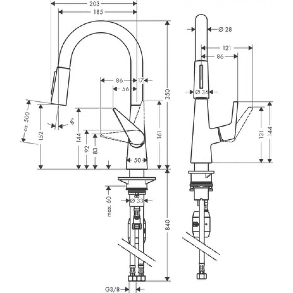 Смеситель для кухни hansgrohe Talis M51 72815800 с вытяжным душем сталь