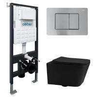 Комплект унитаза с инсталляцией Abber Rechteck AC1201MB-AC0105-AC0120MCH с клавишей смыва матовый хром