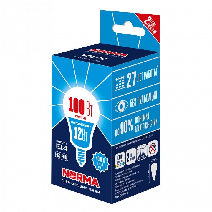 Лампа светодиодная Volpe LED-G60 E14 12Вт 4000K UL-00010993