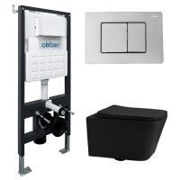 Комплект унитаза с инсталляцией Abber Rechteck AC1201MB-AC0105-AC0120 с клавишей смыва хром