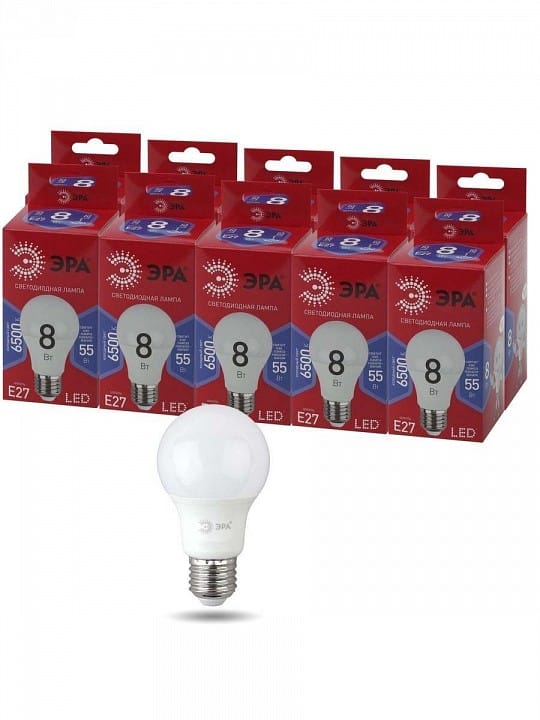 Лампа светодиодная Эра  E27 8Вт 6500K LED A55-8W-865-E27 R