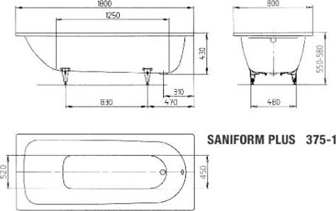 Стальная ванна Kaldewei Saniform Plus 180x80 mod. 375-1 112830000001 с покрытием Anti-Slip