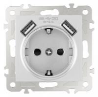 Розетка с заземлением и со шторкой и 2хUSB без рамки Arte Milano am-206 206.47-1.silver