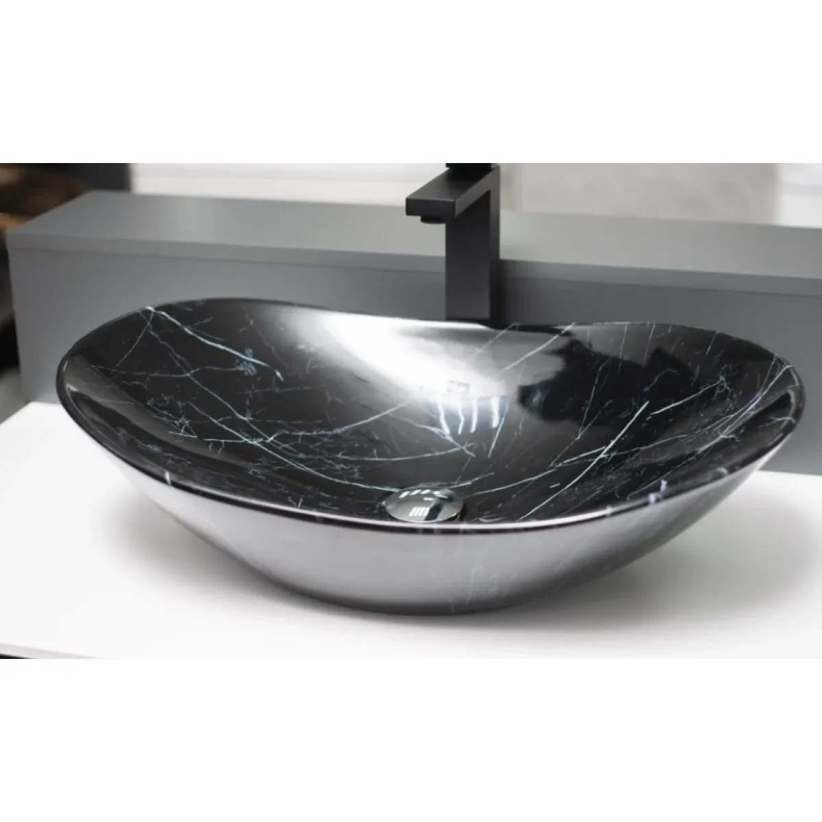 Раковина-чаша CeramaLux 7404BM 61,5x36 см, накладная, черный мрамор