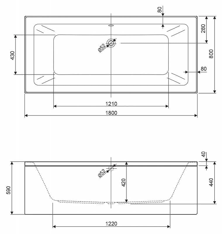Акриловая ванна Cezares Plane Mini 180x80 PLANE MINI-180-80-42-W37