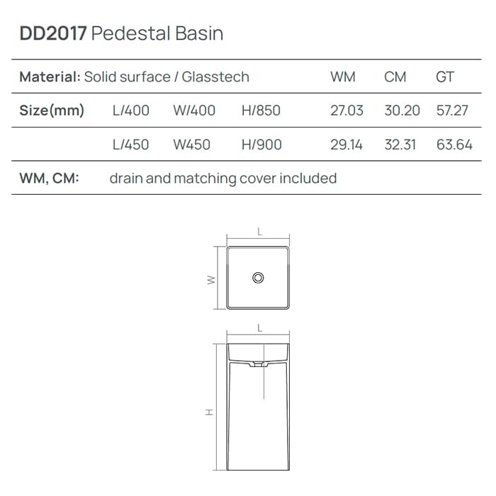 Раковина DEA DESIGN Pedestal Basin 45 DD2017 450 6 grey brown