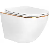 Унитаз подвесной Rea Carlo Mini REA-C1222 безободковый, с сиденьем микролифт, белый/золото