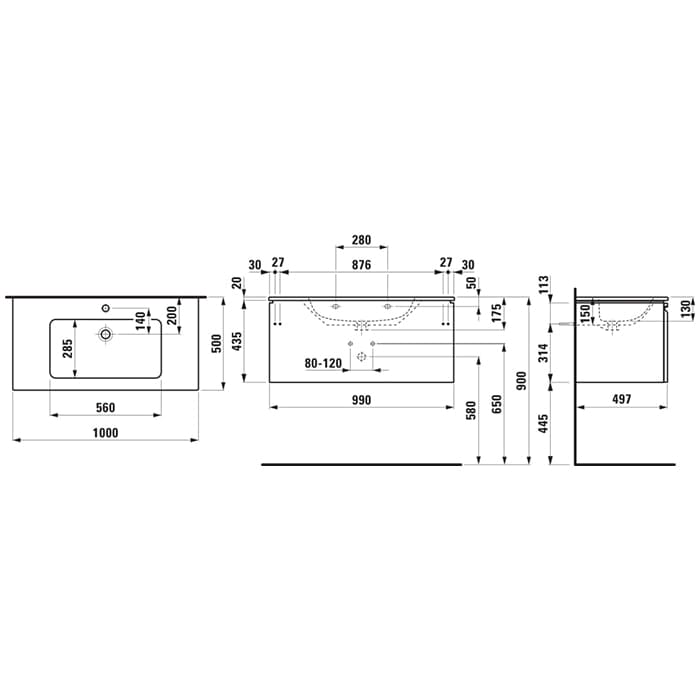 Тумба с раковиной Laufen Pro 100 8.6096.6.463.104.1 белый