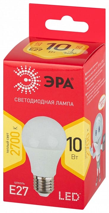 Лампа светодиодная Эра  E27 10Вт 2700K LED A60-10W-827-E27 R
