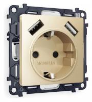 Розетка с заземлением и со шторкой и 2хUSB type A без рамки Ambrella Volt Quant MA609010