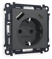 Розетка с заземлением и 2хUSB type A и C без рамки Ambrella Volt Quant MA910010