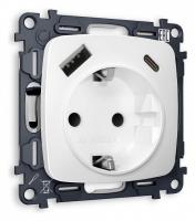 Розетка с заземлением и 2хUSB type A и C без рамки Ambrella Volt Quant MO130010