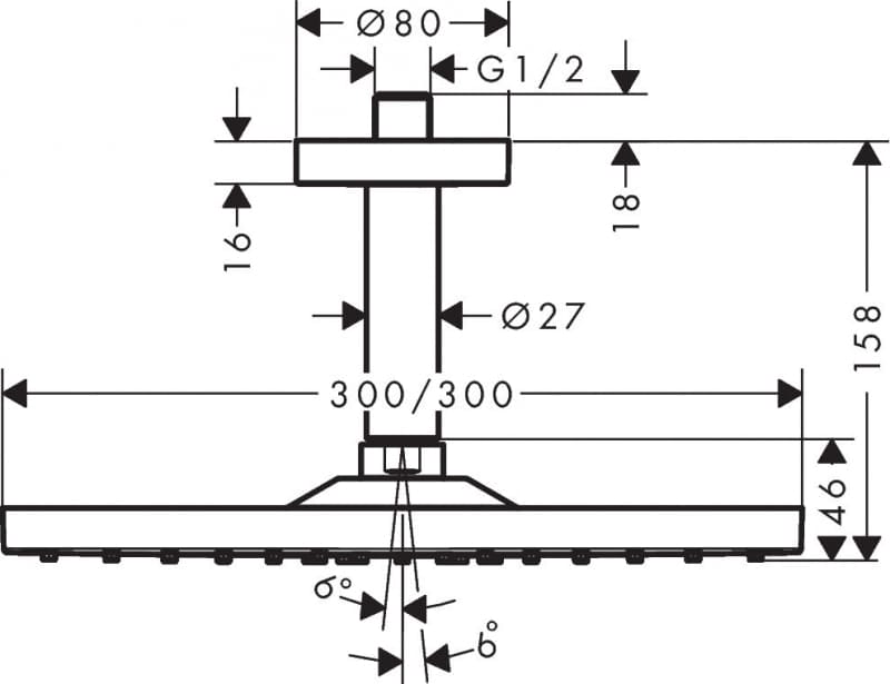 Верхний душ hansgrohe Raindance E 300 1jet 26250700 с потолочным подсоединением