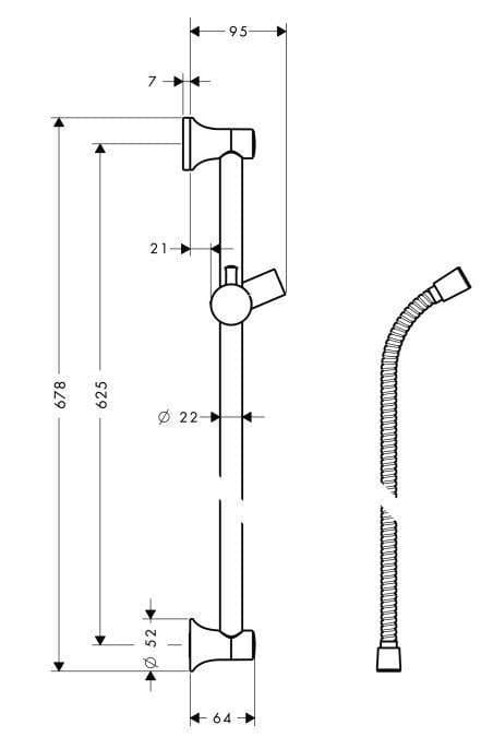 Душевая штанга hansgrohe Unica Classic 27617000 65 см со шлангом