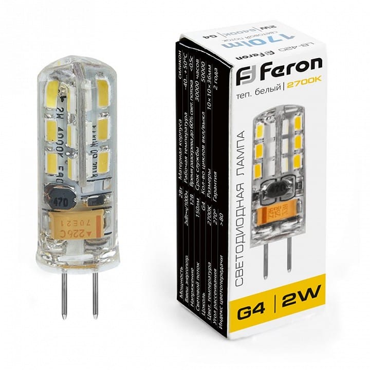 Лампа светодиодная Feron  G4 2Вт 2700K 25858