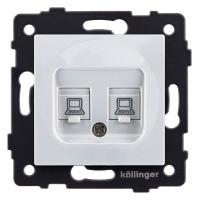 Розетка двойная Ethernet RJ-45 и со шторками, без рамки Kollinger  REA-019WH
