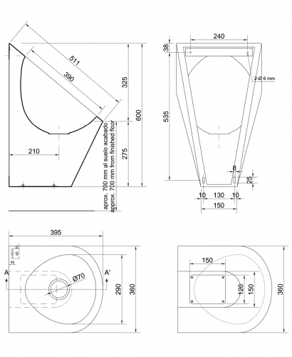 Писсуар Nofer 13006.S нержавеющая сталь матовая