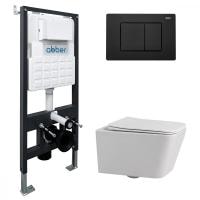 Комплект унитаза с инсталляцией Abber Rechteck AC1201-AC0105-AC0120MB с черной матовой клавишей