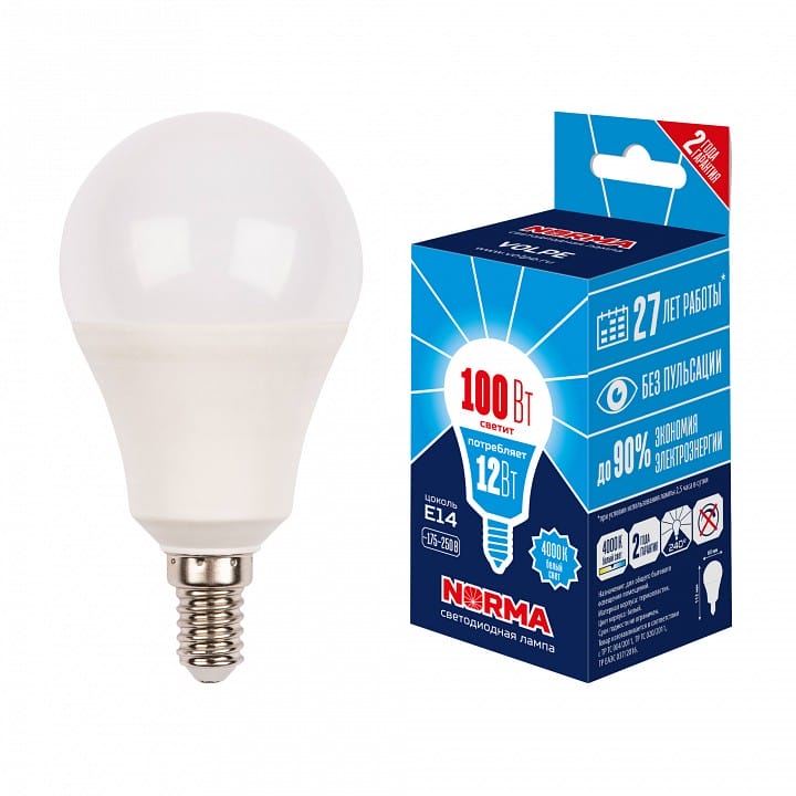Лампа светодиодная Volpe LED-G60 E14 12Вт 4000K UL-00010993