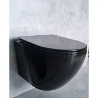 Унитаз подвесной CeramaLux CL2196-18 безободковый, с сиденьем микролифт, черный глянец