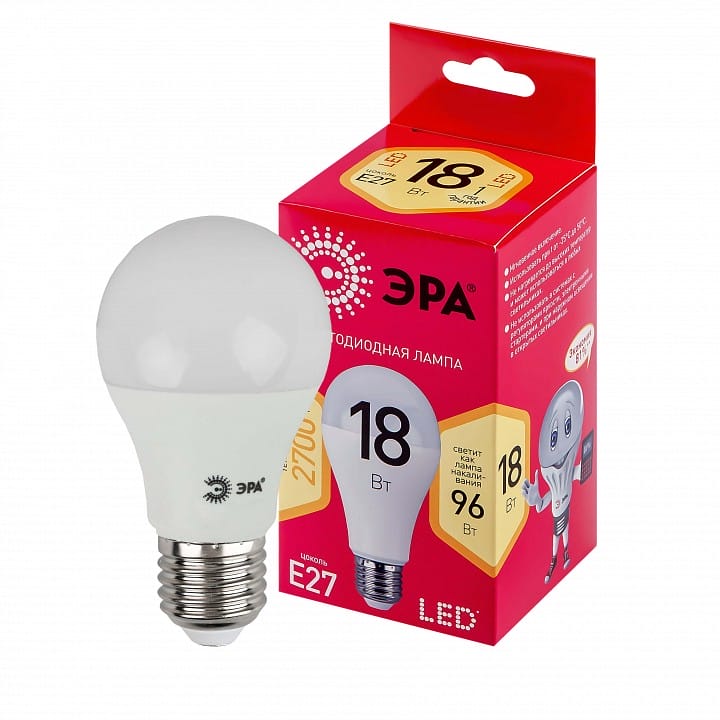 Лампа светодиодная Эра  E27 18Вт 2700K LED A65-18W-827-E27 R