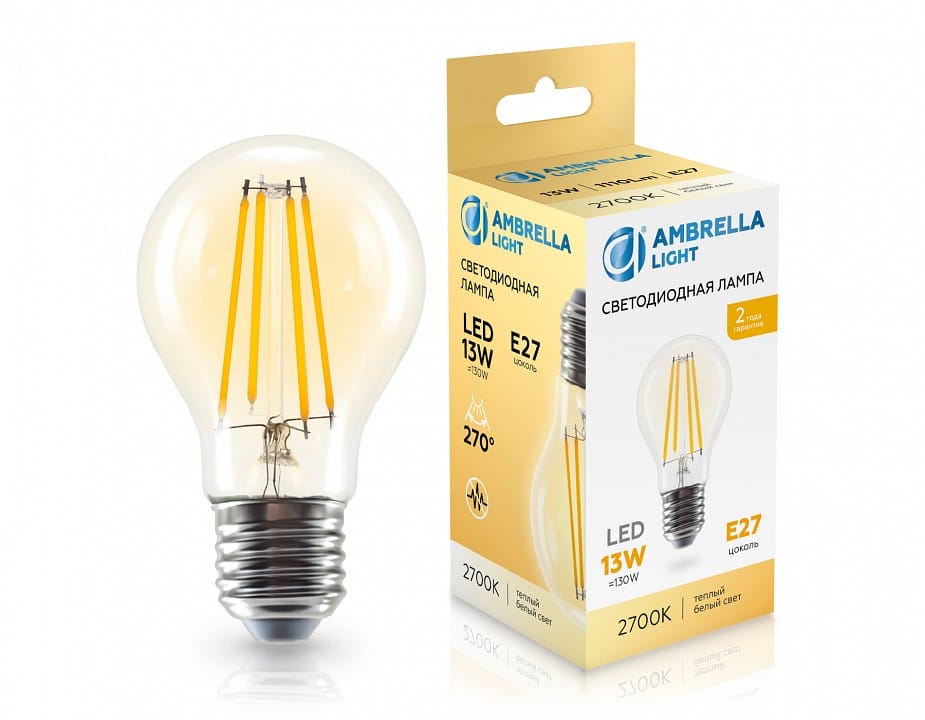 Лампа светодиодная Ambrella Light A60 E27 13Вт 2700K 601313