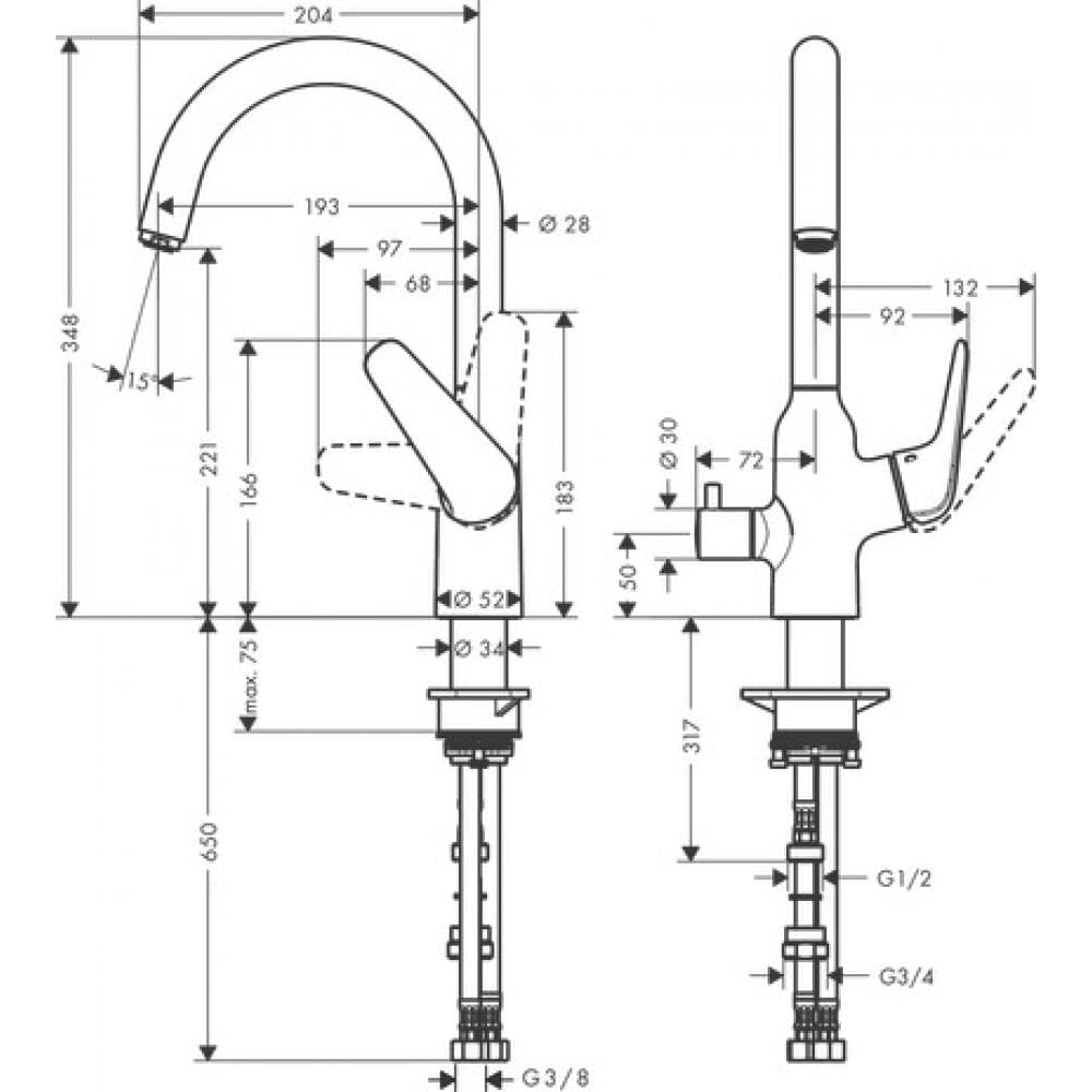 Смеситель для кухни hansgrohe Focus M42 71803000 с запорным вентилем