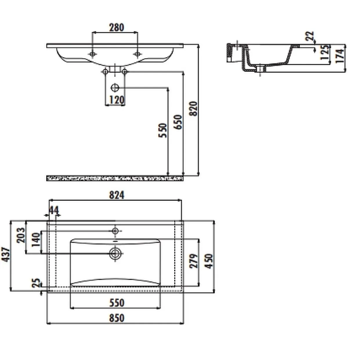 Раковина Creavit Su SU081-00CB00E-0000 85x45 см, накладная, подвесная, белый
