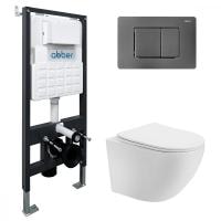 Комплект унитаза с инсталляцией Abber Bequem AC1100T-AC0105-AC0120NG с клавишей никель
