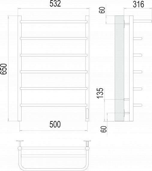 Полотенцесушитель электрический Terminus Полка П6 500х650 4670078531438